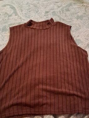 SHEIN Brown Ribbed Mock Neck Sleeveless Tank